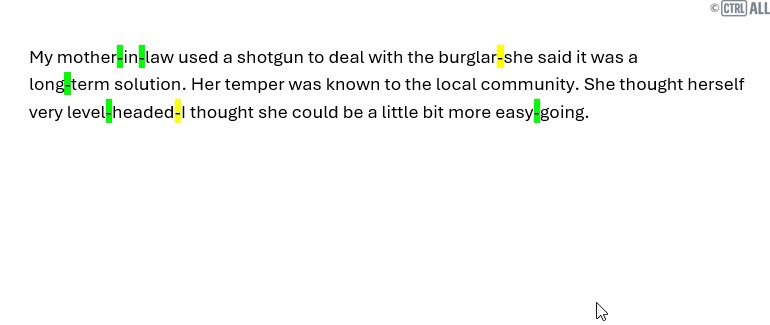 Example of Compound words and unspaced hyphens in a paragraph in Word